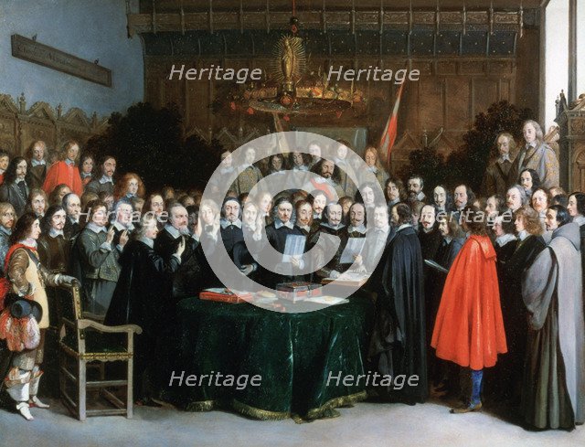 'The Swearing of the Oath of Ratification of the Treaty of Münster', 1648. Artist: Gerard Terborch II