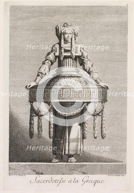 Mascarade à la Grecque: Sacerdotesse à la Grecque (Plate 8), 1771. Creator: Benigno Bossi (Italian, 1727-1792).