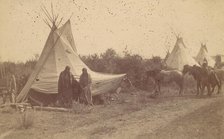 Native American Women and Horses by Teepee in Camp, 1880s-90s. Creator: Unknown.