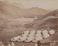 Hutted Camp with Balaclava Harbor in Distance, 1855-1856. Creator: James Robertson.