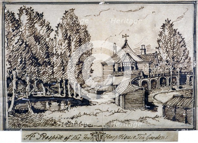 The Jew's Harp Public House tea gardens near the top of Portland Place, Marylebone, London, c1800. Artist: Anon