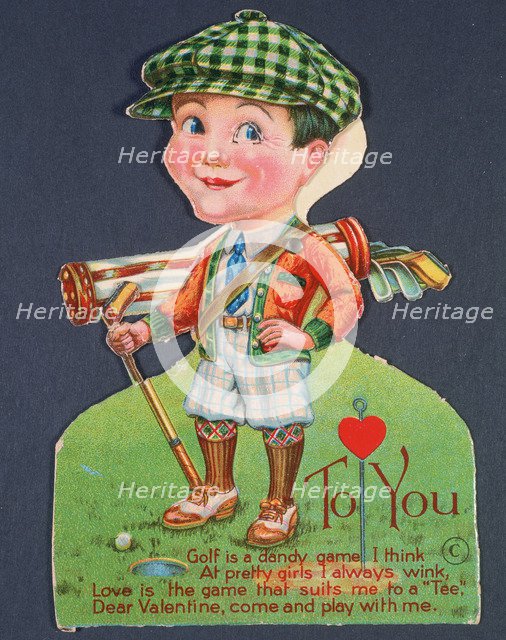 Valentine Card with golfing theme, c1910s. Artist: Unknown