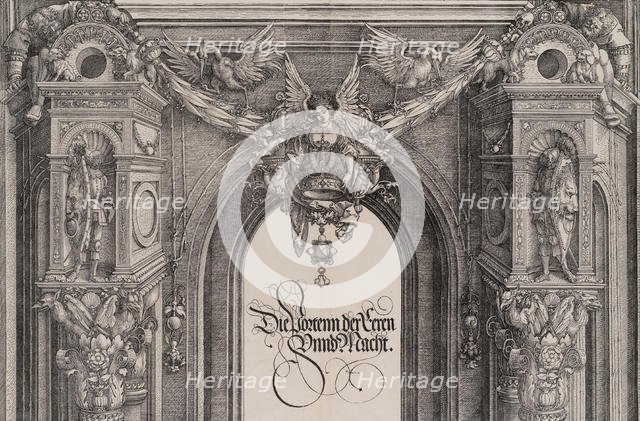 The Upper Section of the Entryway to the Central Portal with a Winged Figure Holding the I..., 1515. Creator: Hieronymus Andreae.