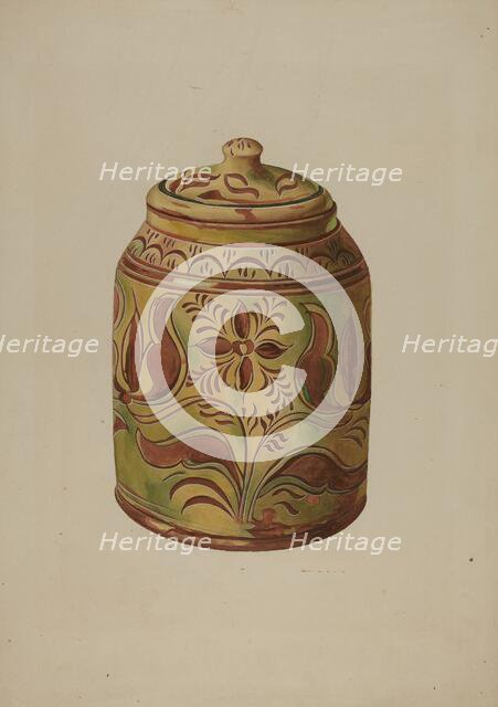 Pennsylvania German Covered Jar, c. 1939. Creator: Henry Moran.