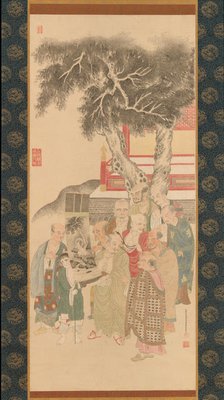 Ten Rakan Examining a Painting of White-Robed Kannon, 1792. Creator: Kato Nobukiyo.