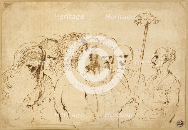 Group of Figures, with Owl on a Pole, n.d. Creator: Guercino.