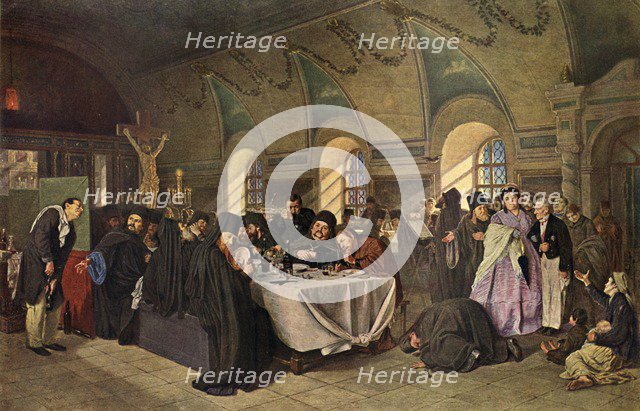 'A Repast in the Monastery', 1865-1875, (1939). Creator: Vasily Perov.
