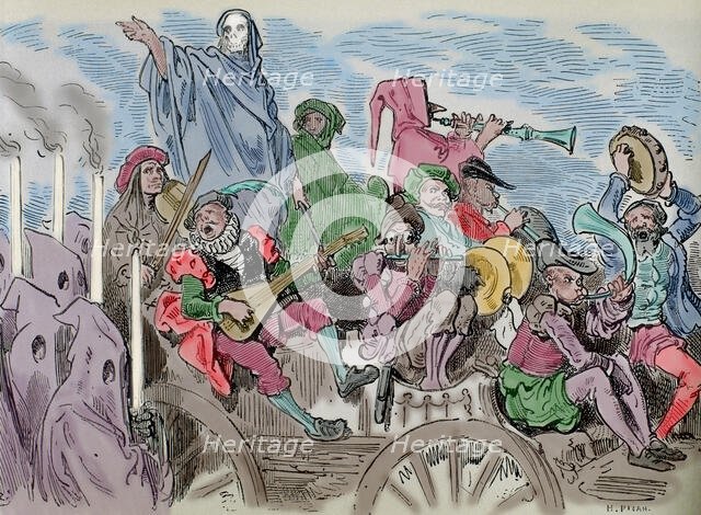 Penitents and musicians - scene from Don Quixote, 19th century.  Creator: Gustave Doré.