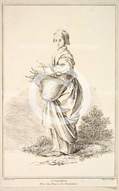 Contadina, from Recueil de diverses fig.res étrangeres Inventées par F. Boucher P...., 18th century. Creator: Gabriel Huquier.