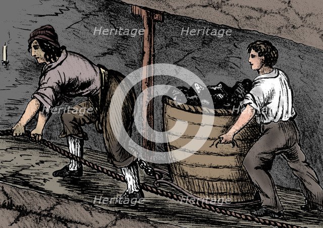 Woman and a boy working in a coal mine, Bolton, Lancashire, 1848. Artist: Unknown.