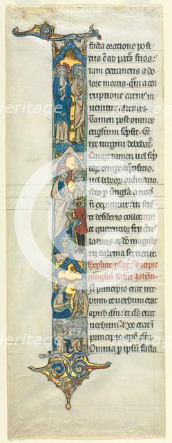 Partial Leaf from a Latin Bible: Initial I[n principio] with the Marriage at Cana, c. 1260-1270. Creator: Unknown.