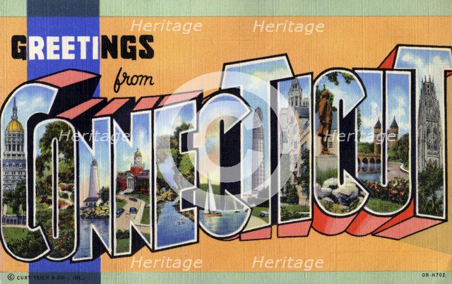 'Greetings from Connecticut', postcard, 1940. Artist: Unknown