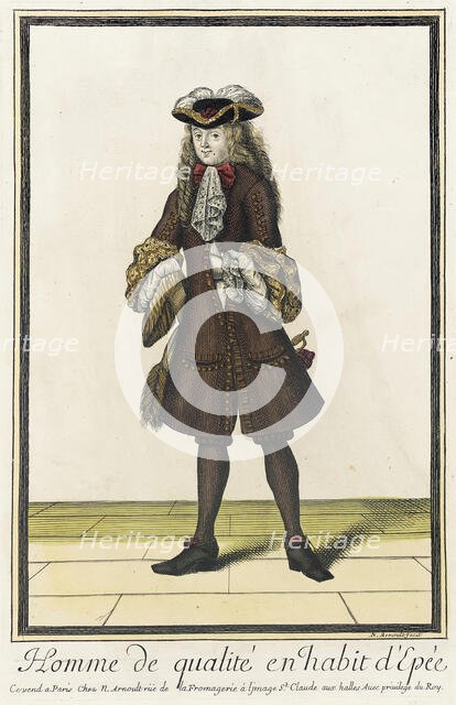 Recueil des modes de la cour de France, 'Homme de Qualité en Habit d'Epée', between 1678 and 1681. Creator: Nicolas Arnoult.