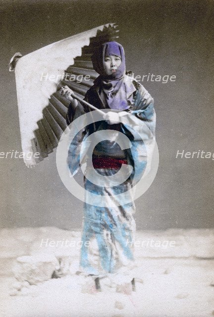 Museme, woman in winter costume, Japan, 1882. Artist: Felice Beato