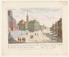 View of Les Recollets in Quebec, 1755-1779. Creator: Franz Xavier Habermann.