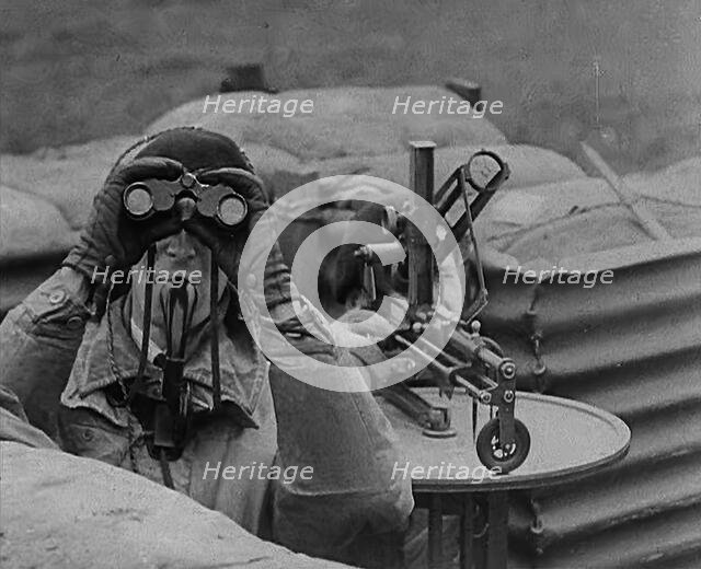 Two Royal Observer Corps Members in a Lookout Post, 1940. Creator: British Pathe Ltd.