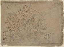 Durga, Kali, and the Matrikas Battle the Demon Raktabija: Scene from the Devi Mahatmya , ca. 1780. Creator: Unknown.