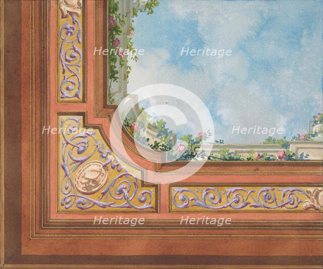 Partial design for ceiling decoration with clouds and roses, 1830-97. Creators: Jules-Edmond-Charles Lachaise, Eugène-Pierre Gourdet.
