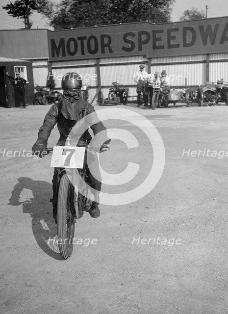 A rider at Lea Bridge speedway circuit, Leyton, London, 1928. Artist: Bill Brunell.