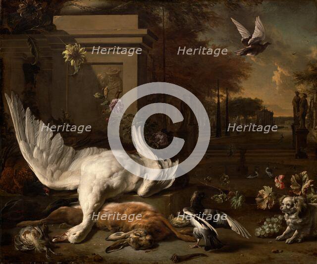 Still Life with Swan and Game before a Country Estate, c. 1685. Creator: Jan Weenix.