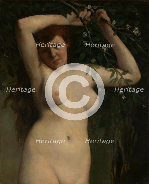Nude with Flowering Branch, 1863. Creator: Gustave Courbet.