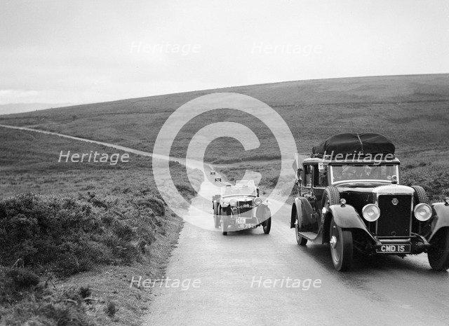 Cream Cracker Team MG PB of CAN May passing a Daimler at the MCC Torquay Rally, July 1937. Artist: Bill Brunell.