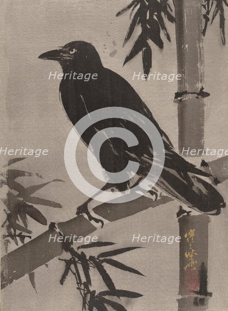 Crow on a Bamboo Branch, ca. 1887. Creator: Kawanabe Kyosai.