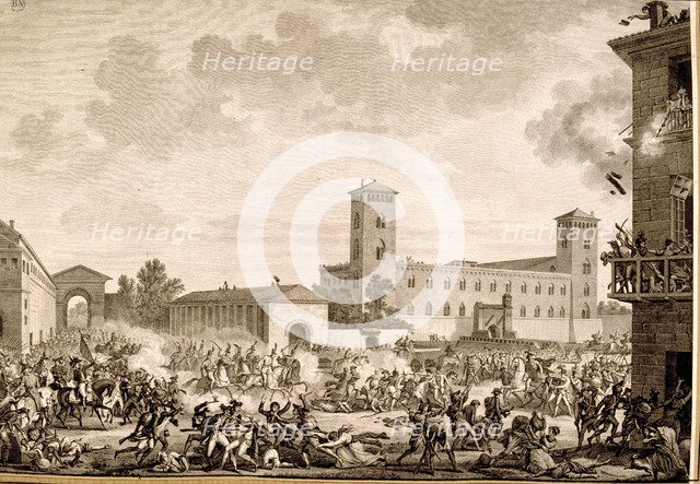 Riot of Pavia on 05/27/1796, engraving.