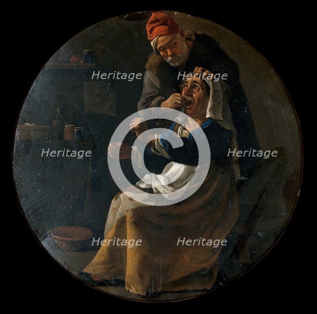 A man performing a painful operation on a woman's tooth. Creator: Pieter van Laer.