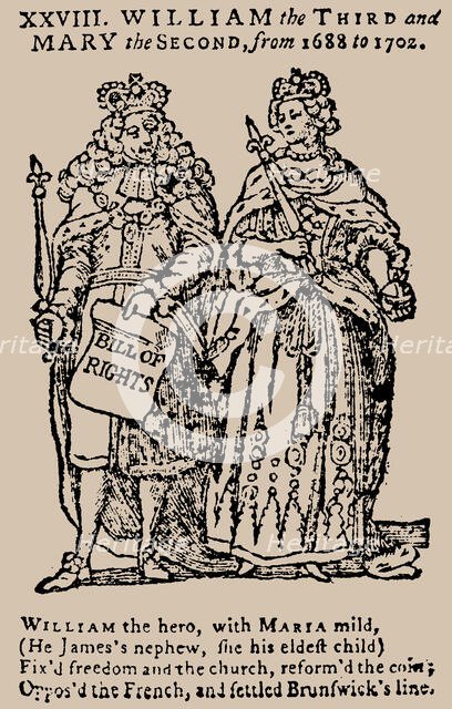 King William III of England, holding the Bill of Rights in his hand, and Queen Mary II, Mid 18th cen Creator: Anonymous.