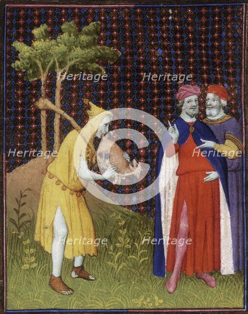 The fool of Strutt putting the tail of a small animal in his mouth, 15th century. Creator: Unknown.