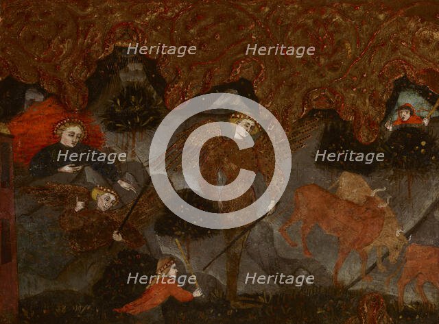 Mythological Scene with Hermes (Hermes Stealing the Apollo's Herd?)-Fragment..., end of 14th cent. Creator: Master of Charles of Durazzo.