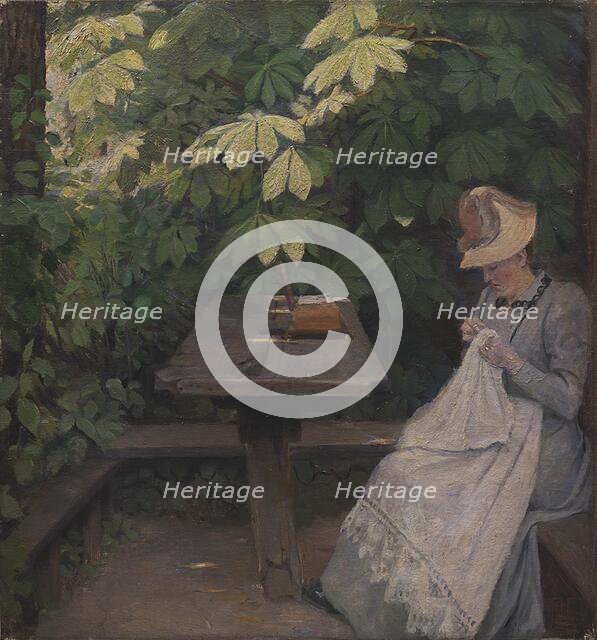 Woman in a garden, summer, 1891. Creator: Poul S. Christiansen.