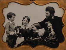 Informal Studio Portrait of Young Family with Three Children, 1850s-60s. Creator: Unknown.
