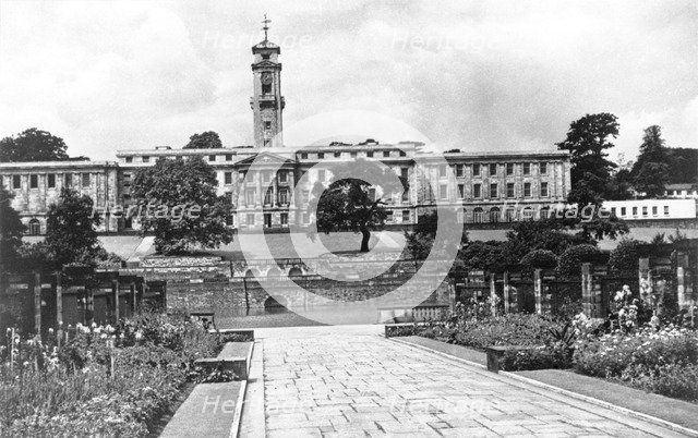The Trent Building from Highfields Park, University of Nottingham, Nottinghamshire, c1950(?). Artist: Unknown
