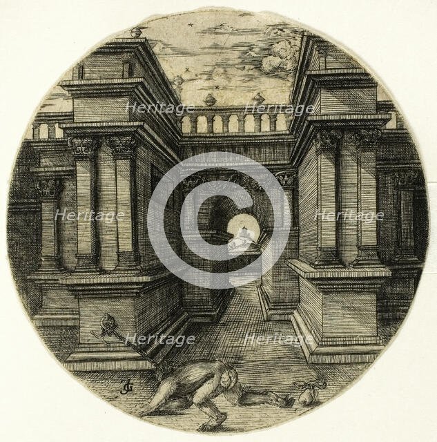 The Ape Tied in a Courtyard, 1520/30. Creator: Jean de Gourmont.