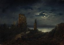 Stegeborg Castle ruins by moonlight, 1851-1853. Creator: Lars Theodor Billing.