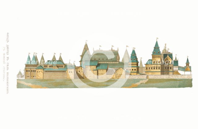 The great palace in Kolomenskoye seen from the south. From the Antiquities of the Russian State, 184 Creator: Solntsev, Fyodor Grigoryevich (1801-1892).