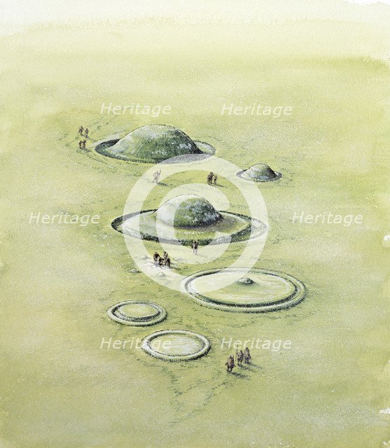 Bronze Age barrow types, Bronze Age, (c1990-2010). Artist: Peter Dunn.