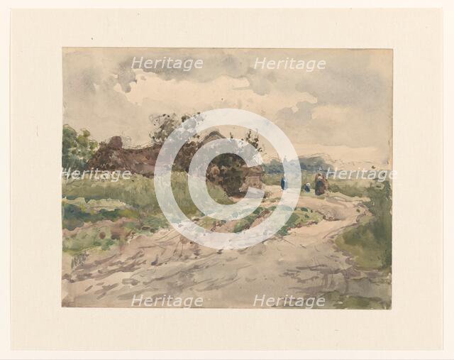 Country road with some figures, leading to a farm, 1845-1925. Creator: Julius Jacobus van de Sande Bakhuyzen.