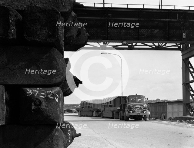 ERF 66GSF tipper pulling a hot ingot transporter, Rotherham, South Yorkshire, 1963. Artist: Michael Walters