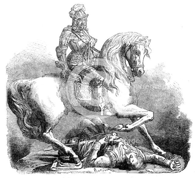 The International Exhibition: "Charles I. and his standard-bearer", in aluminium, 1862. Creator: Unknown.