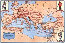 Map of the routes of the three great crusades, 1926.Artist: Criss