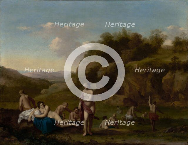 Landscape with Bathing Nudes, about 1640-1650. Creator: Cornelis van Poelenburgh.