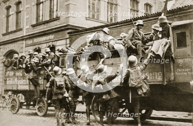 SA troops climbing into trucks, Germany, c1926. Artist: Unknown