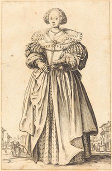 Noble Woman with Fan, c. 1620/1623. Creator: Jacques Callot.