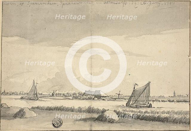 Sailboats on Canal near Spaarendam, 1751. Creators: Jan de Beyer, Pieter Molijn.