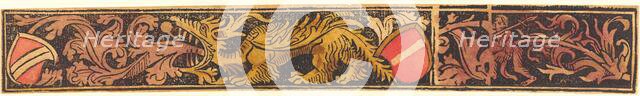 Grotesque Strip with Dragon, Shields and Wild Men, c. 1475/1500. Creator: Unknown.