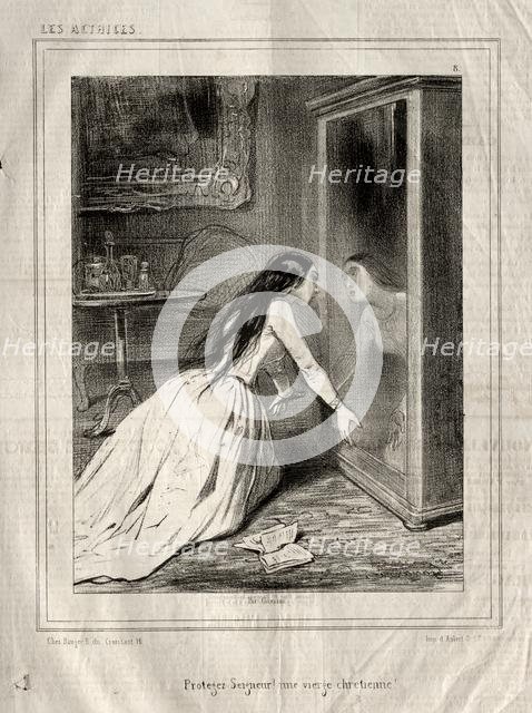 Les Actrices: Protegez Seigneur! un vierge chrétienne, 1843. Creator: Paul Gavarni (French, 1804-1866).
