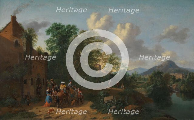 Landscape by a river, probably 1670s. Creators: Johannes Glauber, Johannes Gotlieb Glauber.